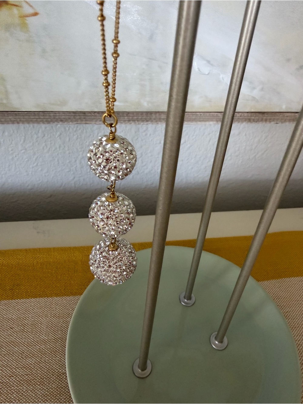 Gold-Tone Necklace with Three Sparkling White Crystal Pave Spheres